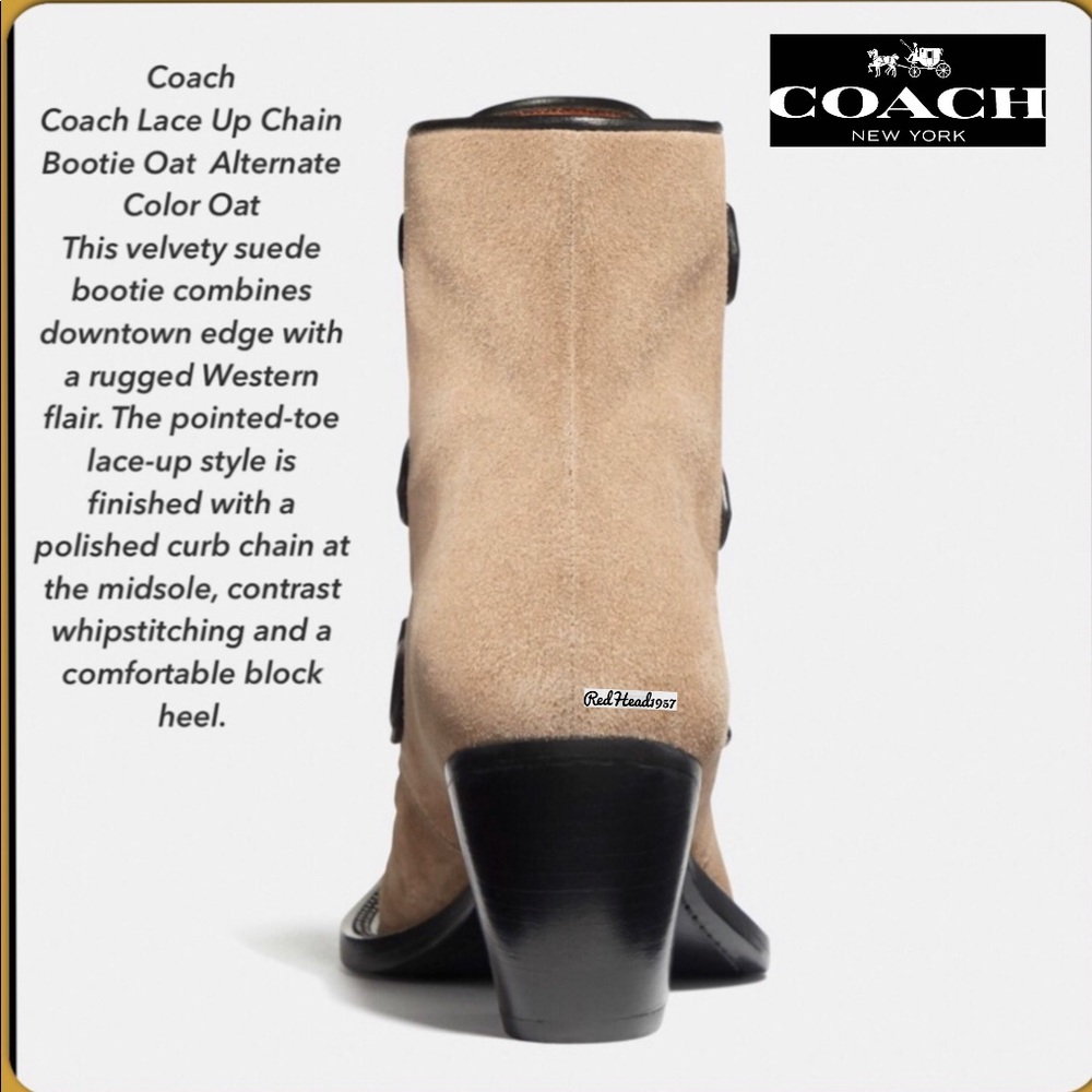 ๐ HTF! ๐ฅ๐ธ๐ป Coach Lace-Up Chain Oak Booties NIB๐ข ๐ FIRM PRICE๐ฅ๐ฅ๐ฅ - Picture 4 of 13